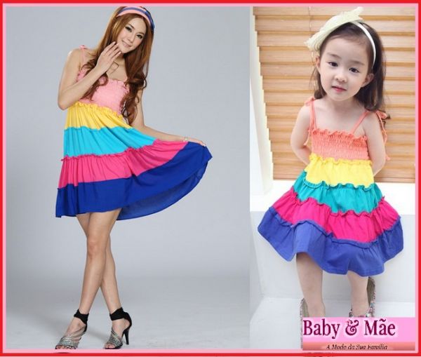 Vestido baby e Mãe iguais colorido verão